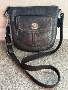Coach Hamilton Black Pebbled Leather Swingpack Crossbody Bag